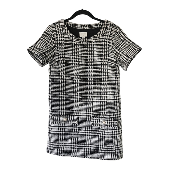 Everly Women Tweed Dress Sz S Plaid Pearl Buttons Sheath Pockets Mini Academia - Picture 1 of 8